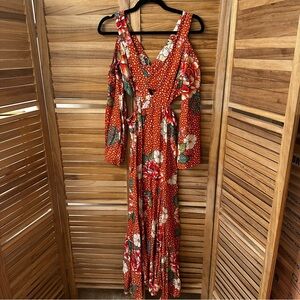 Farm Rio Cold Shoulderr Cut out waist Maxi dress size S